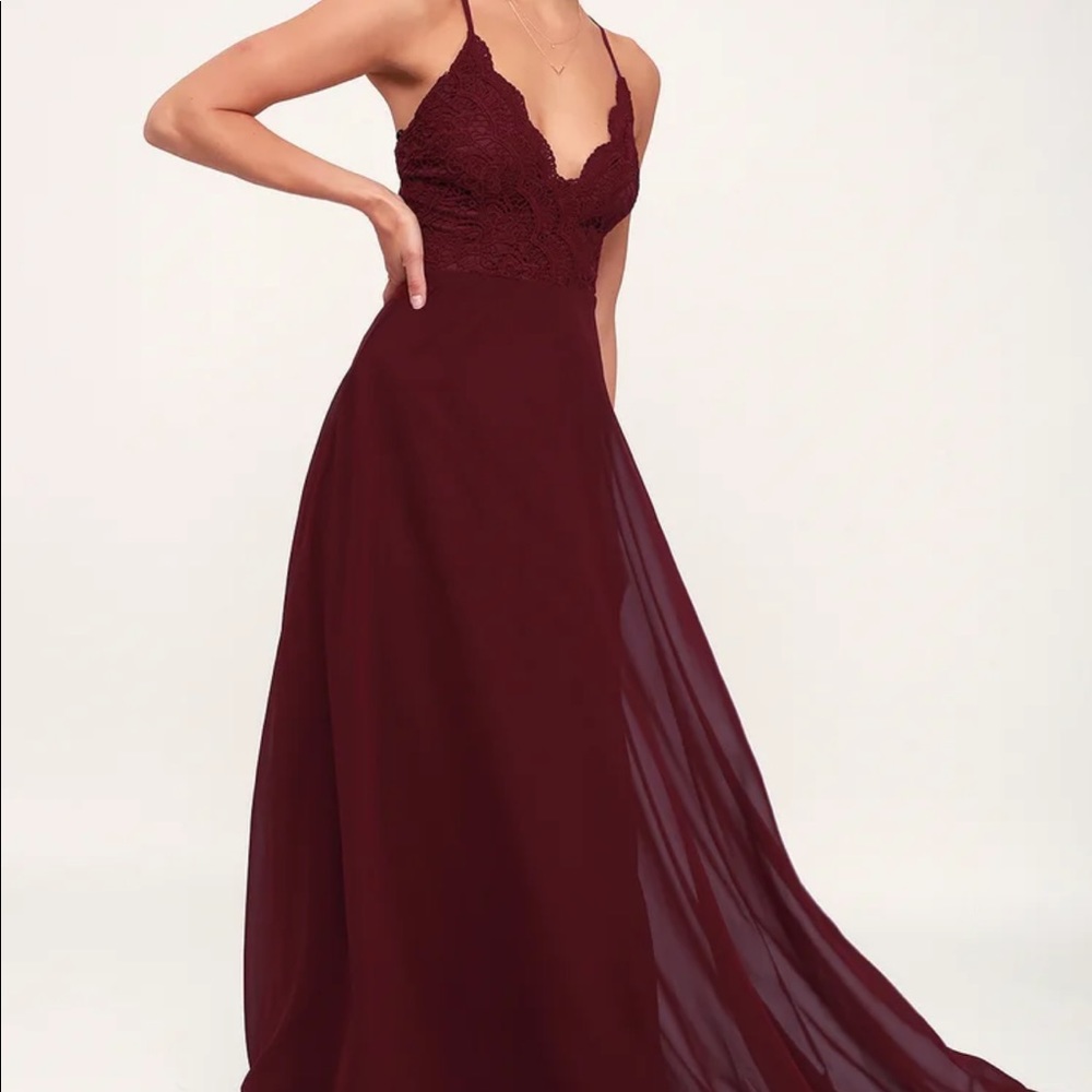 Lulu’s Burgundy Madalyn Lace Maxi Dress